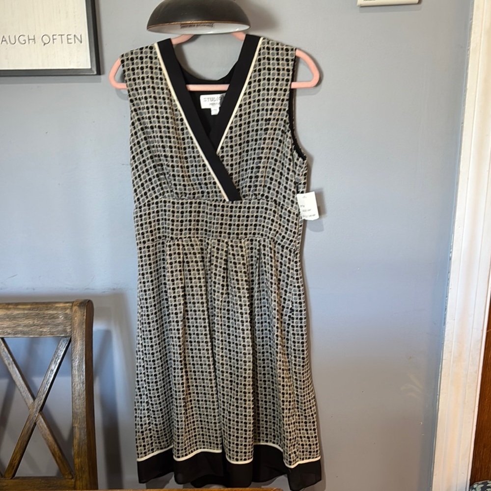NWT Studio I Tan and White A-Line Midi Dress Size 16p